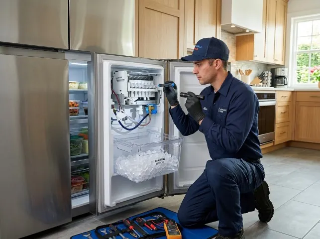 Appliance Repair Hero technician repairing a refrigerator ice maker in Andrews Air Force Base, MD